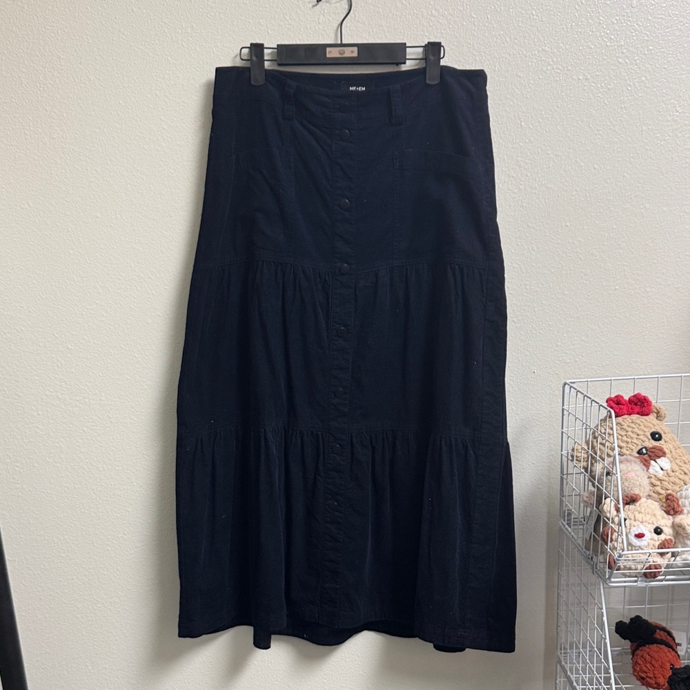 ME+EM Dark Blue Tiered A-Line Skirt